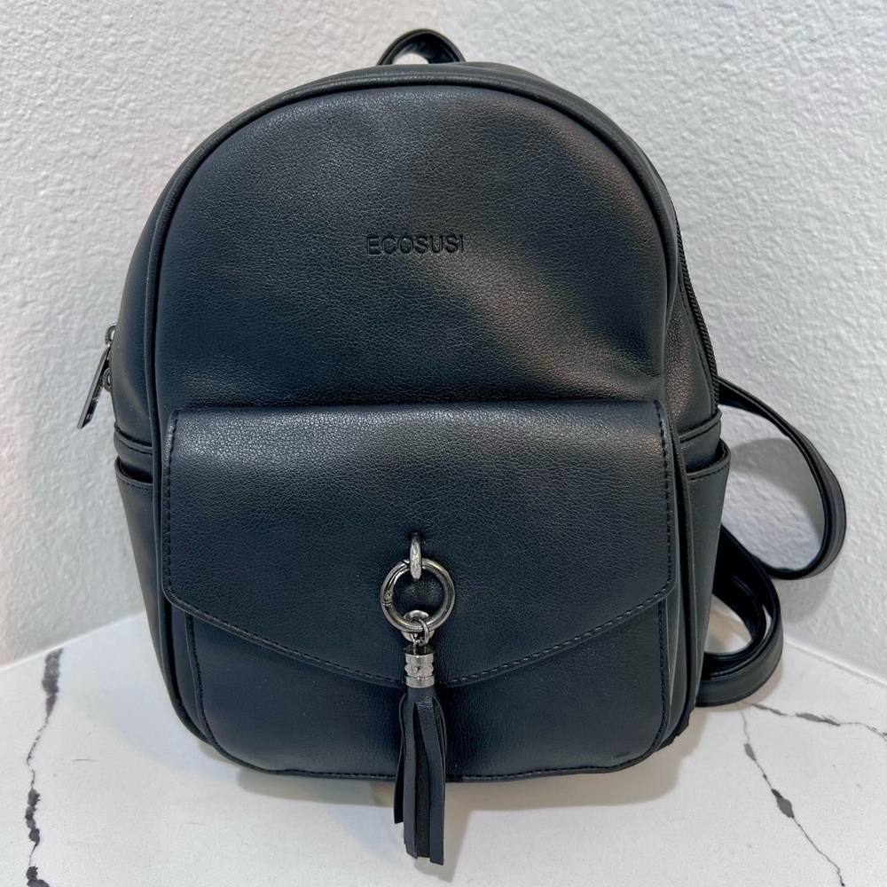 ECOSUSI Black Mini Backpack Convertible Purse Tassel Detail